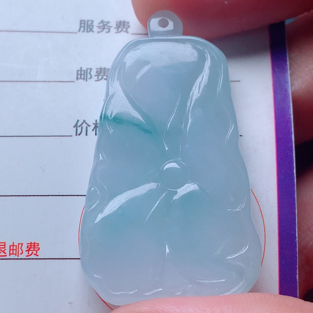 翡翠未镶嵌颈饰冰紫飘花荷叶