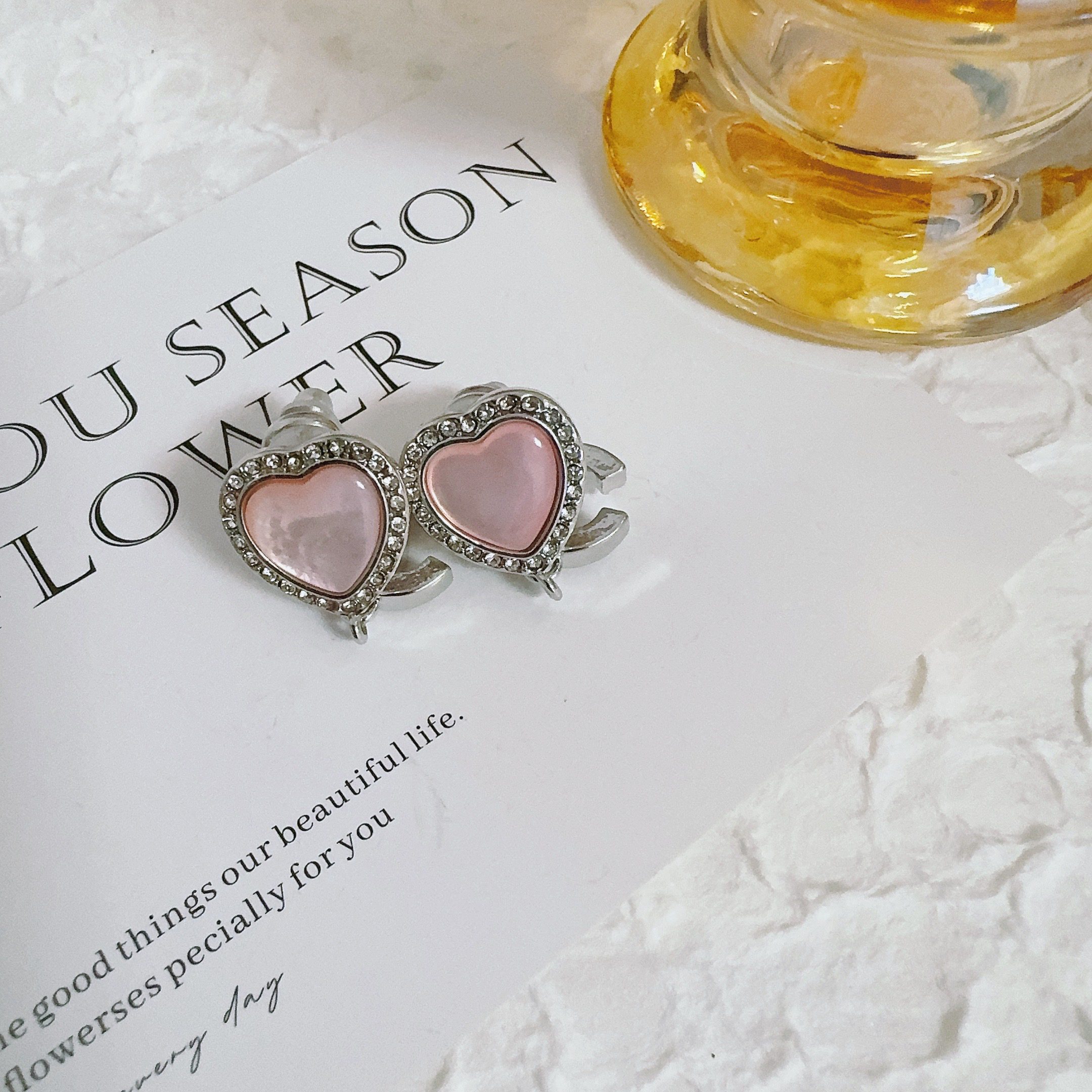 铜合金耳饰 3060粉色心形流苏耳钉weijia