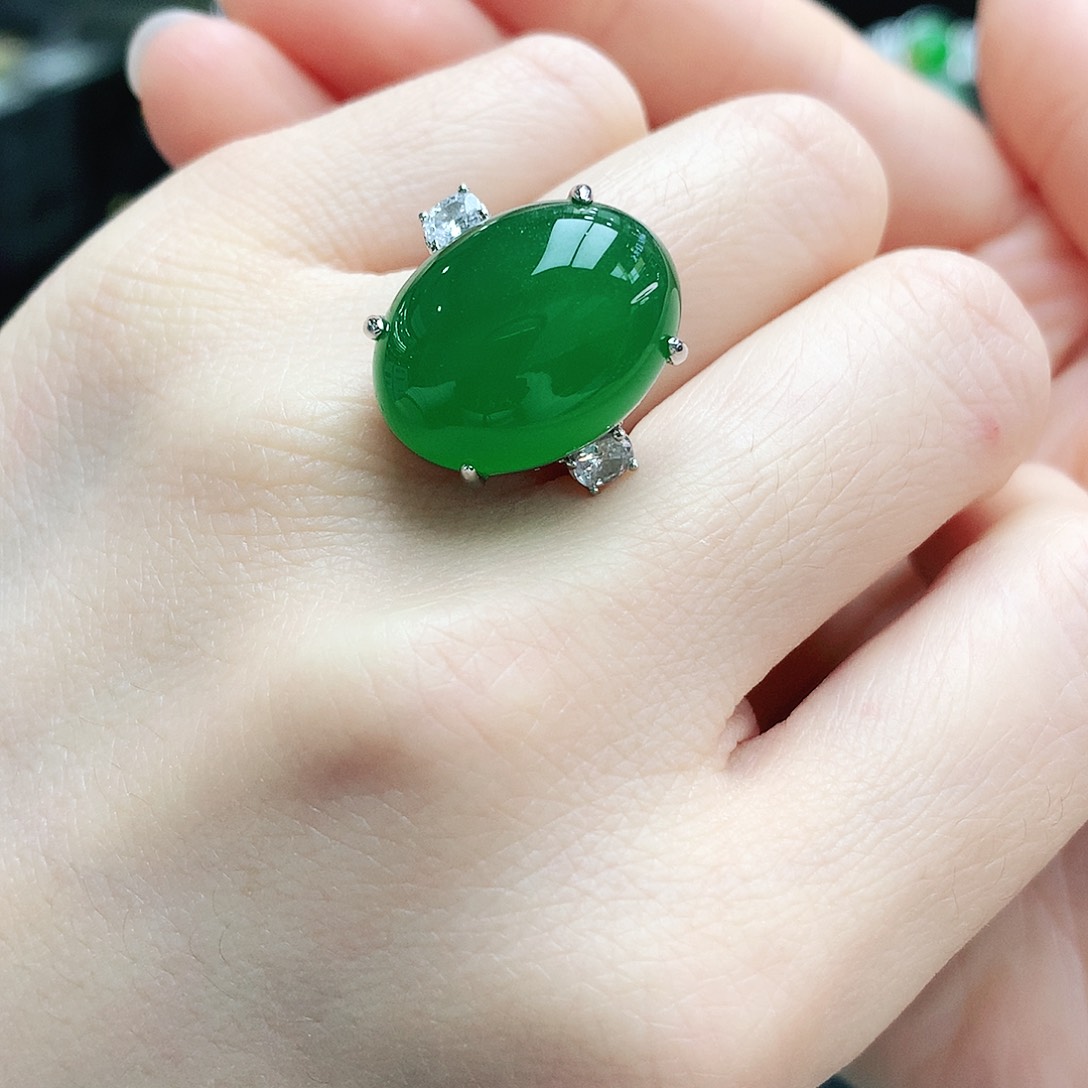 玛瑙/玉髓戒指银S925镶嵌