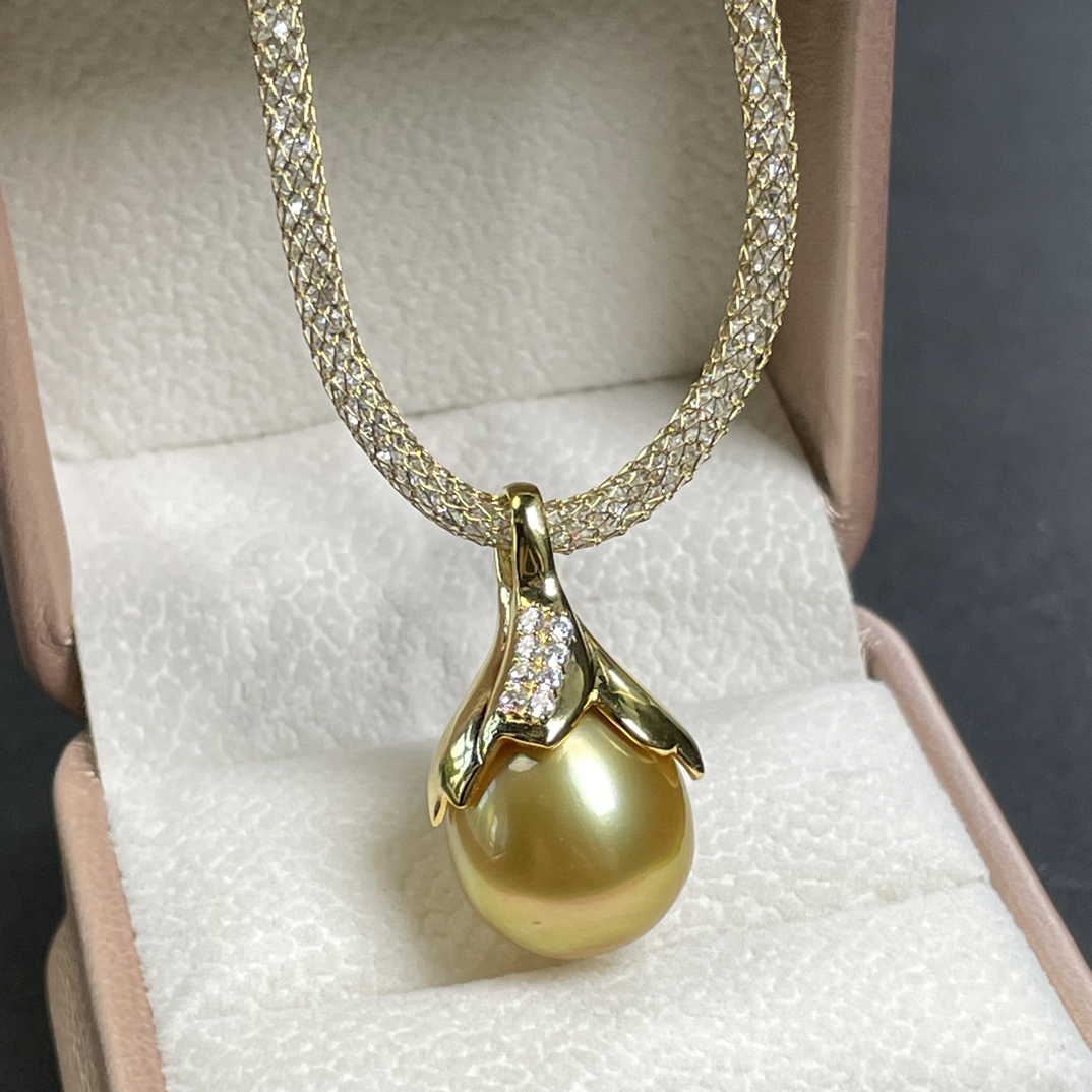 珀玥海洋珍珠南洋金珠饰品满钻素款精美镶嵌