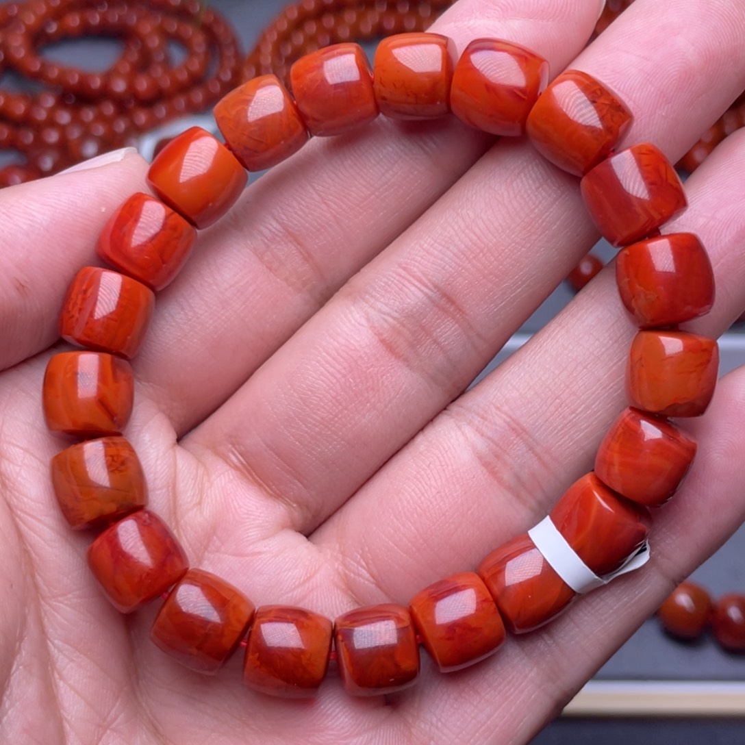 南红玛瑙未镶嵌配饰10mm瓦西牛血红火焰纹直切手串
