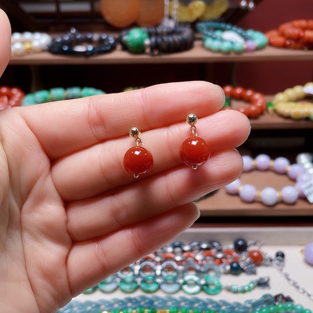 南红玛瑙合金耳饰饰品