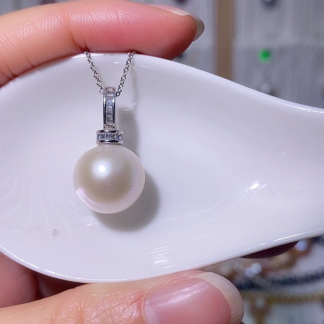 淡水珍珠吊坠(赠链)银S925镶嵌尺寸12/13毫米万能扣