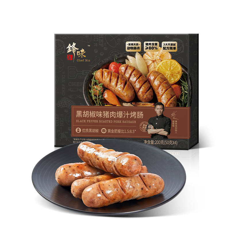 锋味派黑胡椒味猪肉爆汁烤肠200g