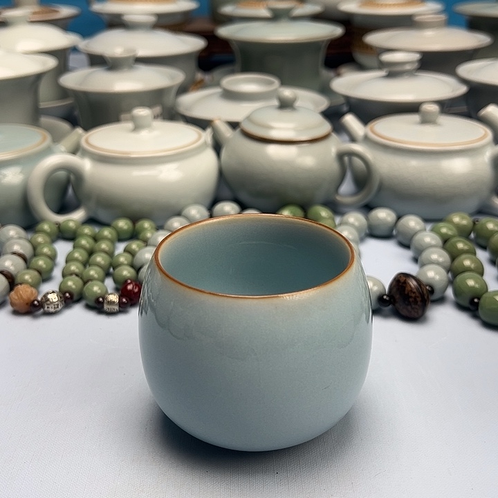 杯天青微蓝釉龙蛋杯原矿原釉原产地