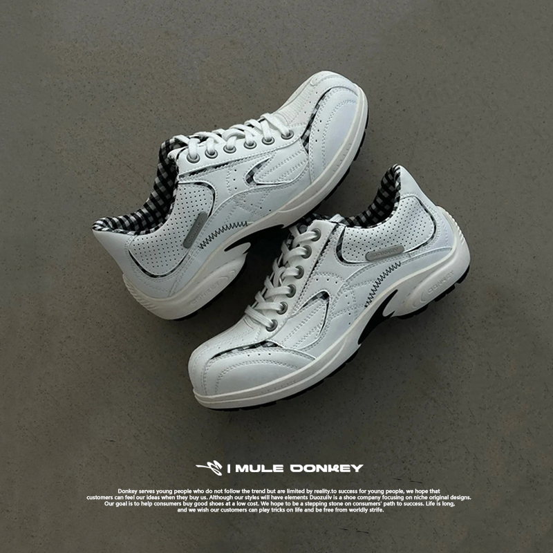  MULE DONKEY多嘴驴赛车鞋系列白格纹配色休闲百搭夏季新款运动鞋