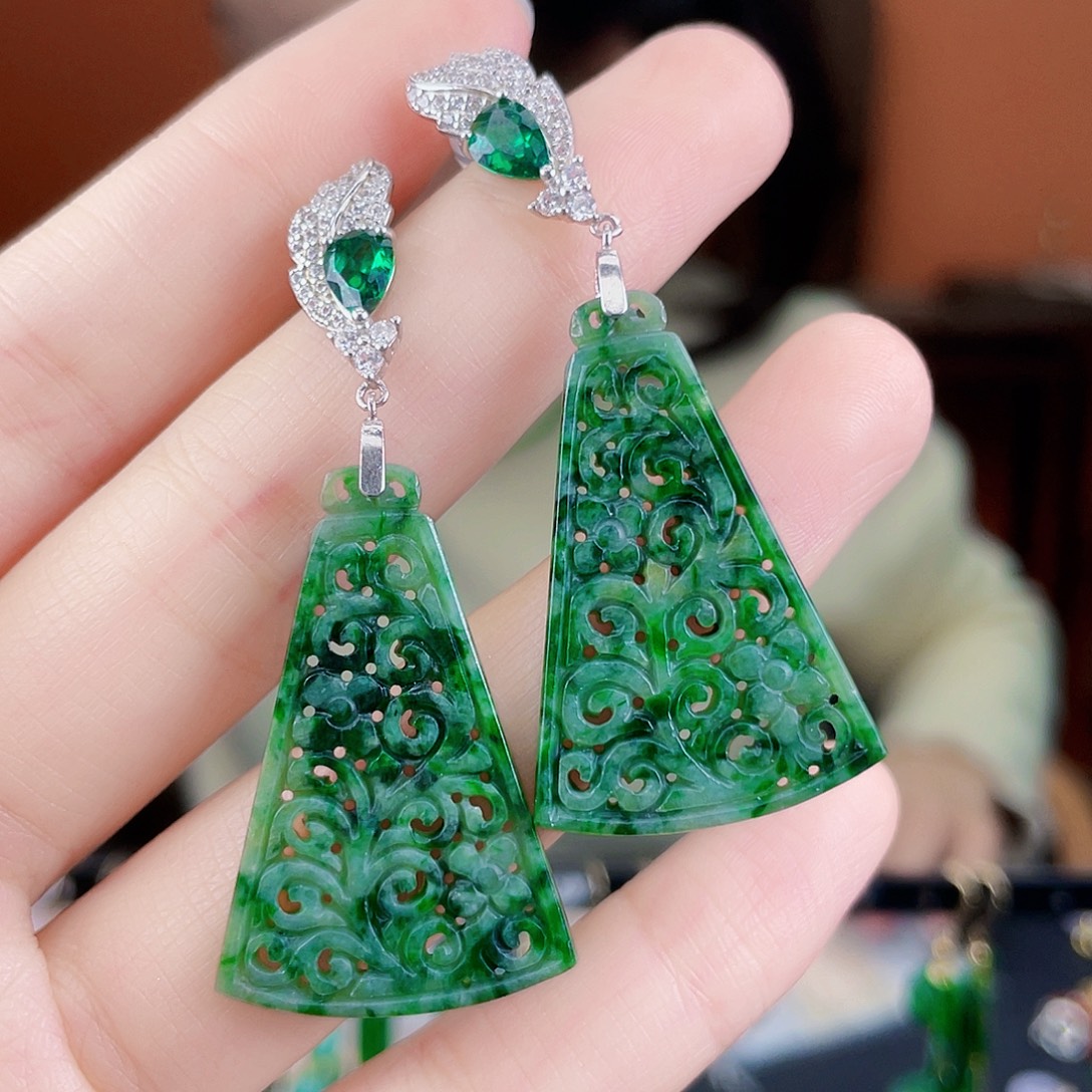 翡翠银S925镶嵌耳饰