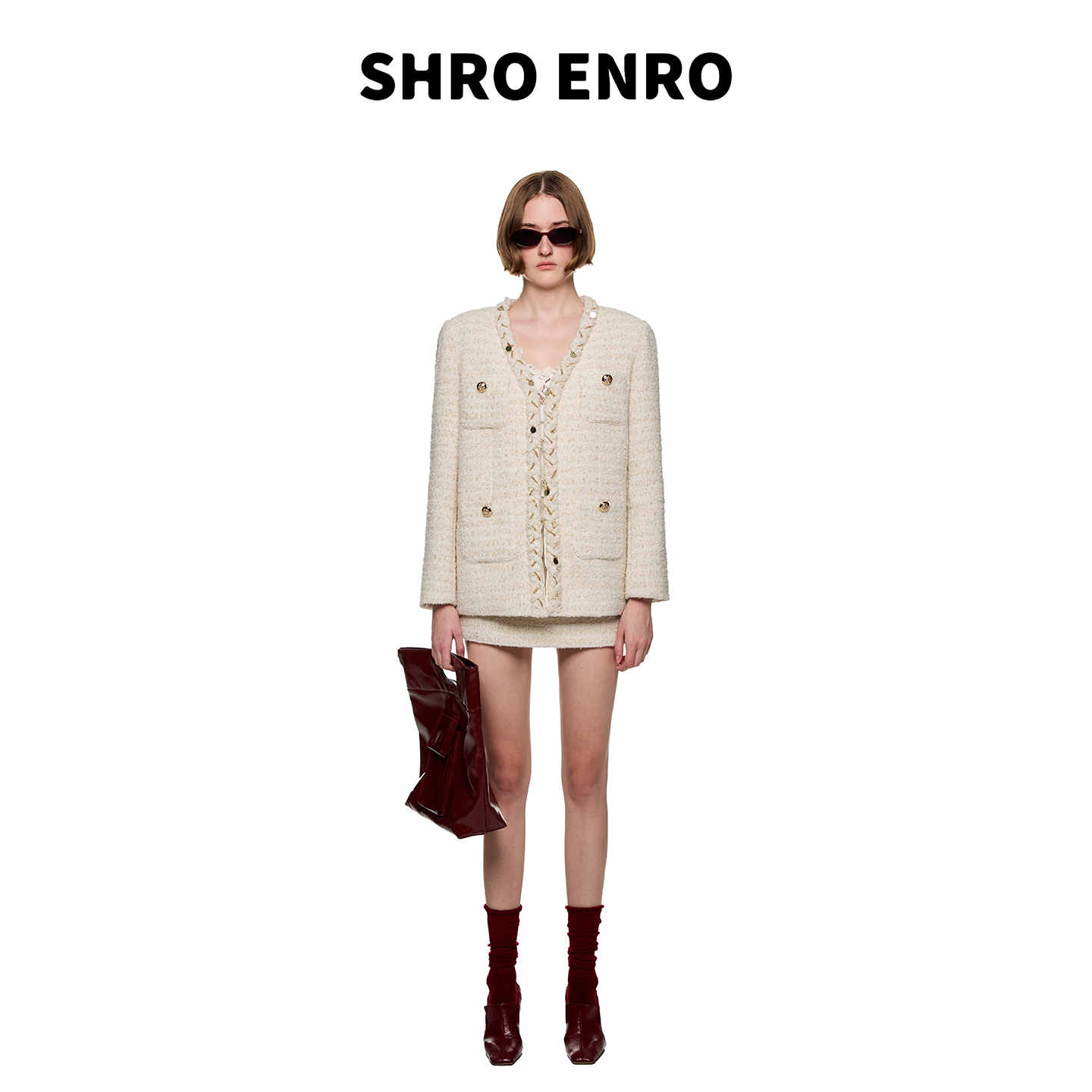 SHRO ENRO 2025秋季粗花呢小香风套装女S52W13YL024/S52W13YL025