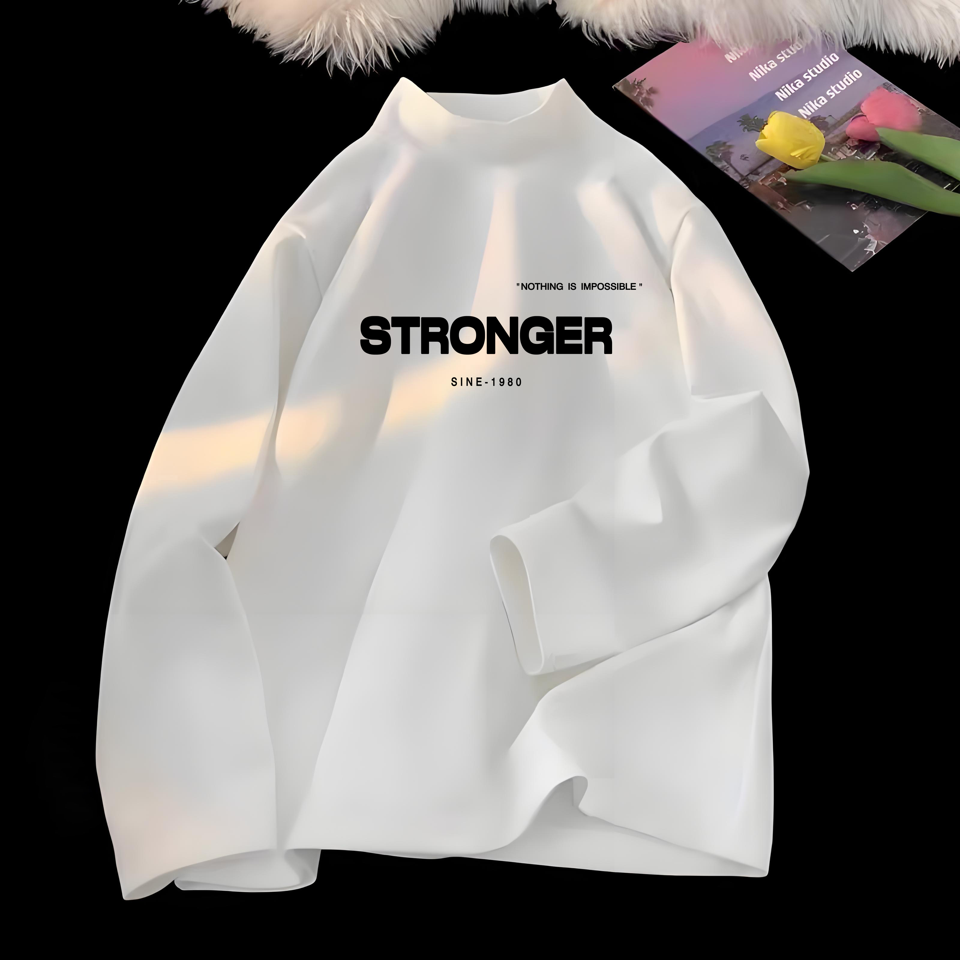 喜居麦 STRONGER字母  半高领德绒卫衣春秋款内搭长袖帅气宽松   