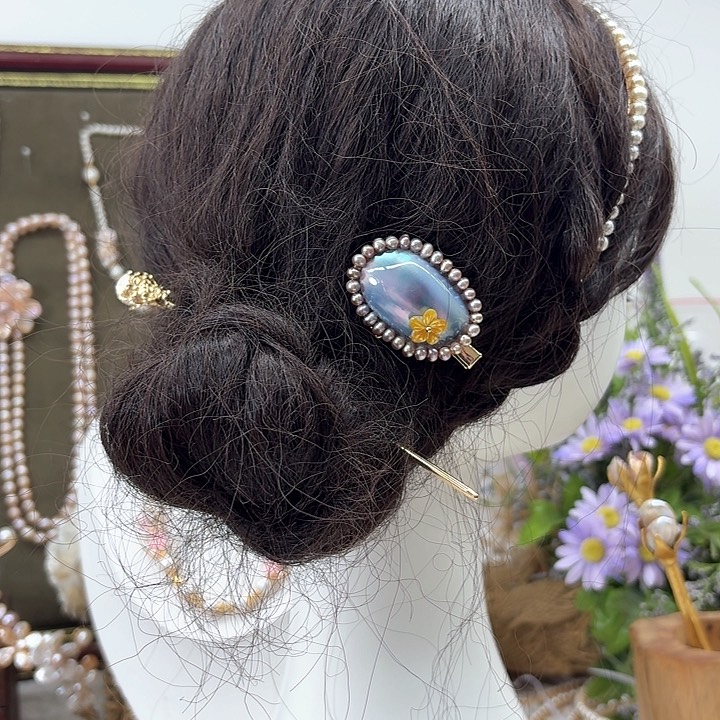 淡水珍珠发饰银S925镶嵌