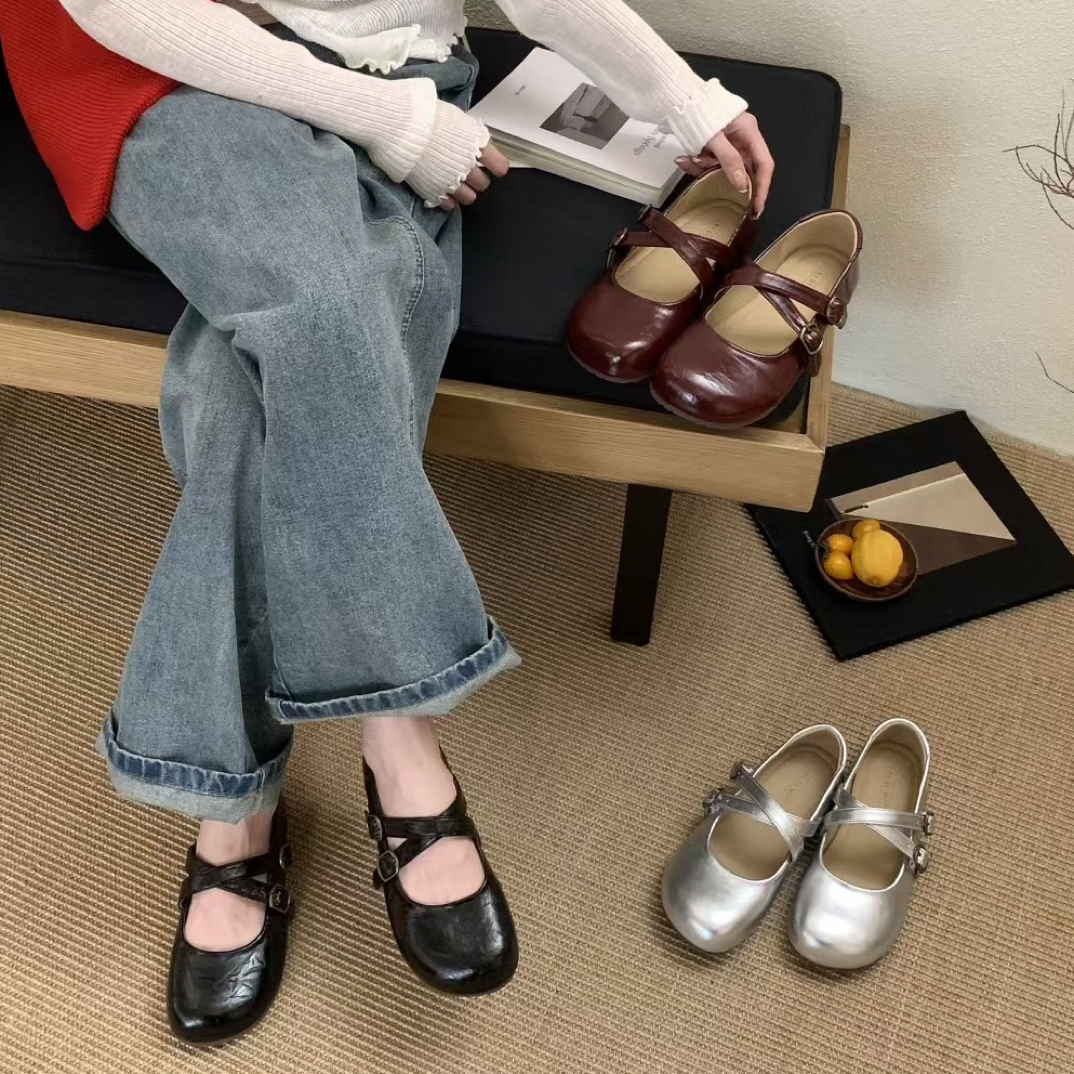 BG 375-1 流行圆头晚晚风温柔百搭仙女平底豆豆鞋复古软底