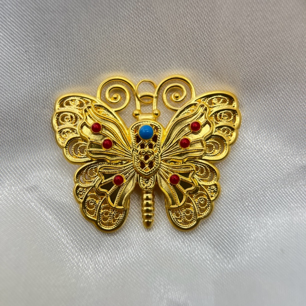 足金饰品/珐琅蝴蝶吊坠/1.90/1B5A0451/q