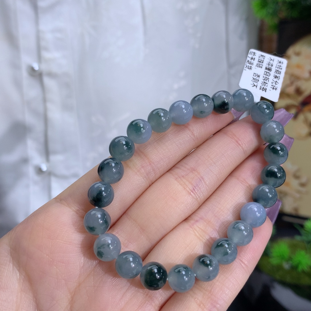 翡翠手链未镶嵌卡8.0冰润胶蓝飘花