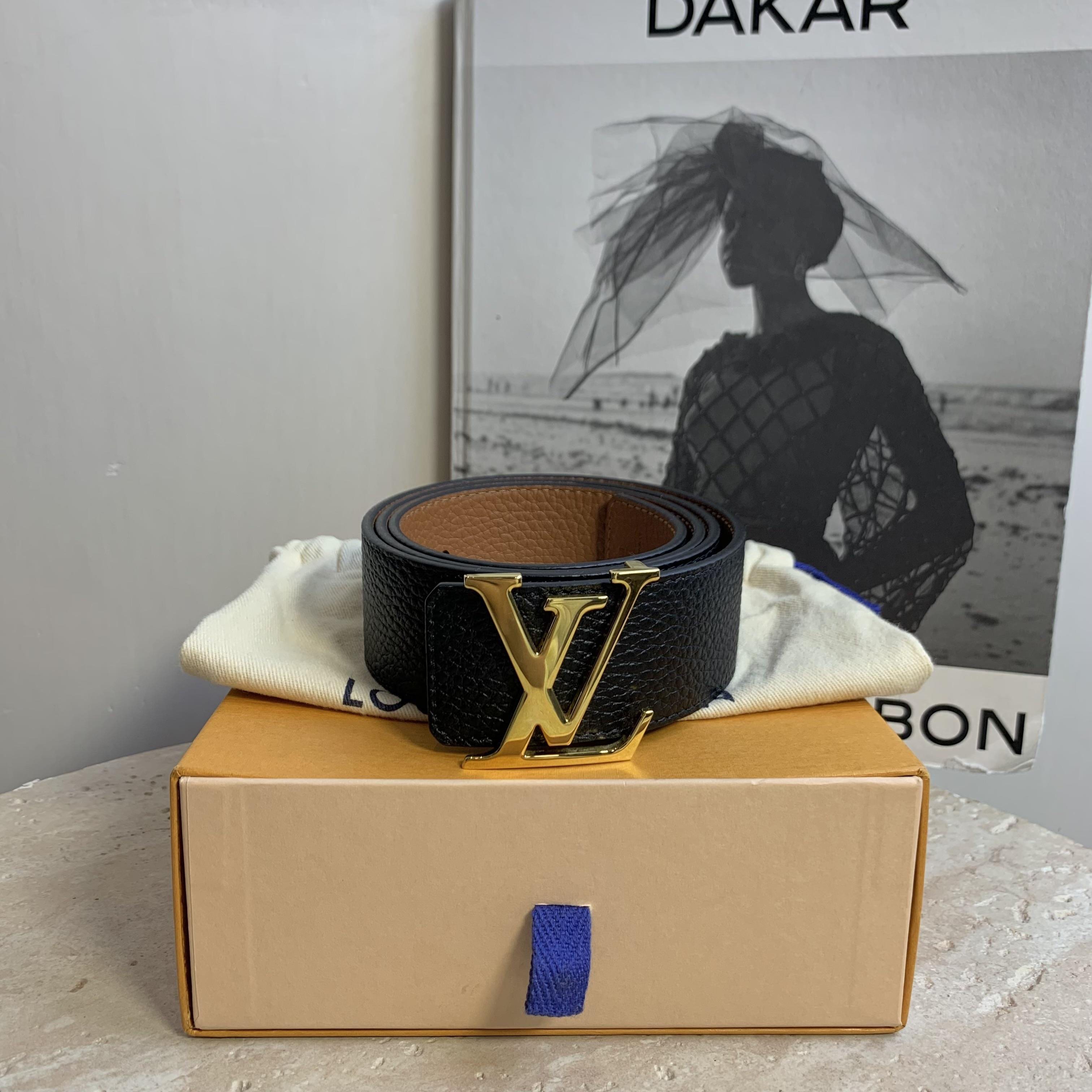 99新 LouisVuitton/路易威登 壹臻/棕全皮金扣双面腰带/77915644 