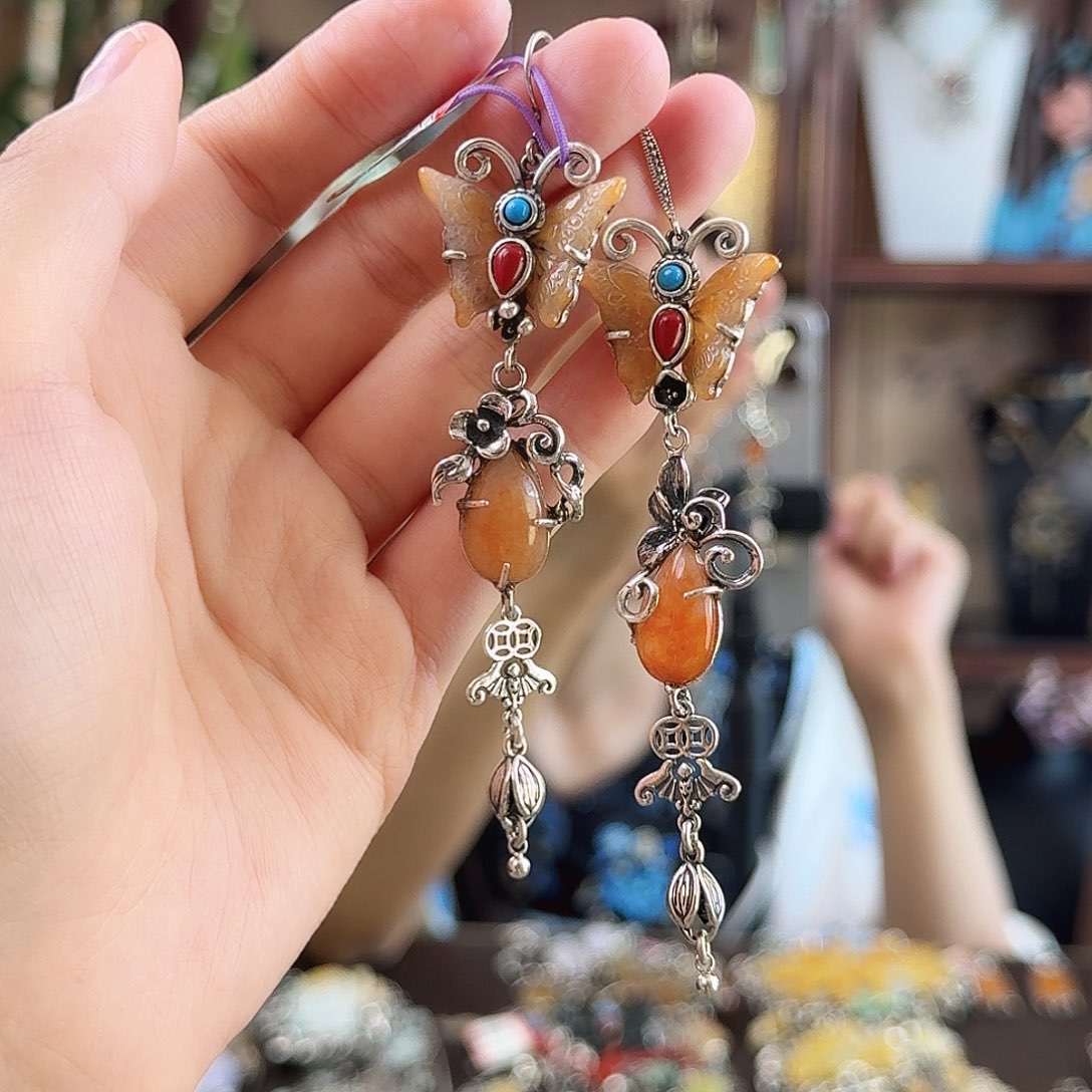 翡翠银S925镶嵌耳饰