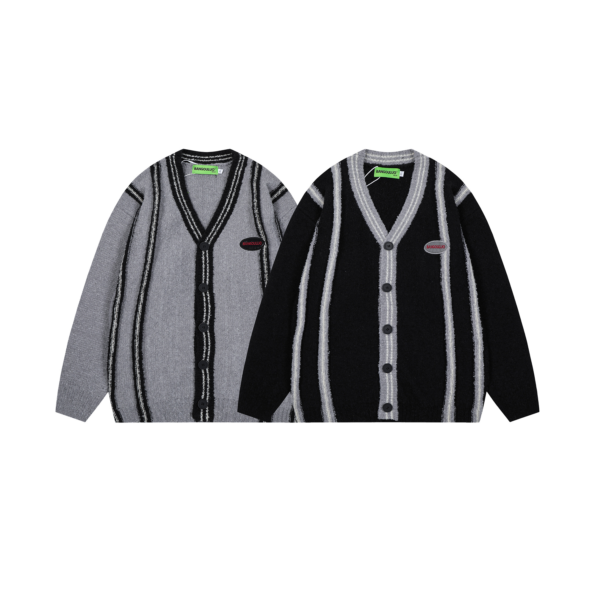 邦欧罗秋季日系男士灰色开衫宽松毛衣冬季时尚复古秋冬针织衫