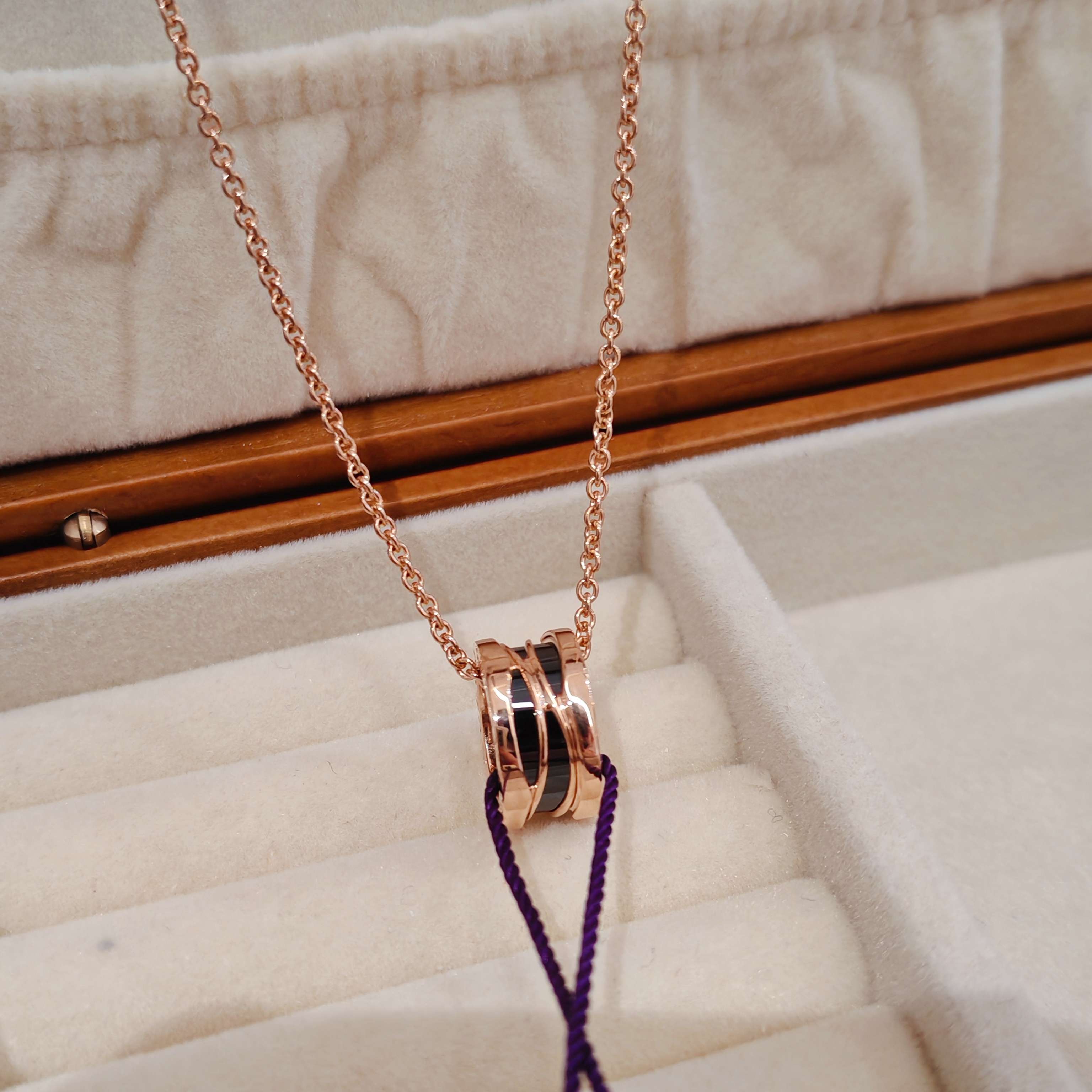 99新 BVLGARI/宝格丽 传奇黑陶项链/18k玫瑰金/45cm/20年盒证 dx