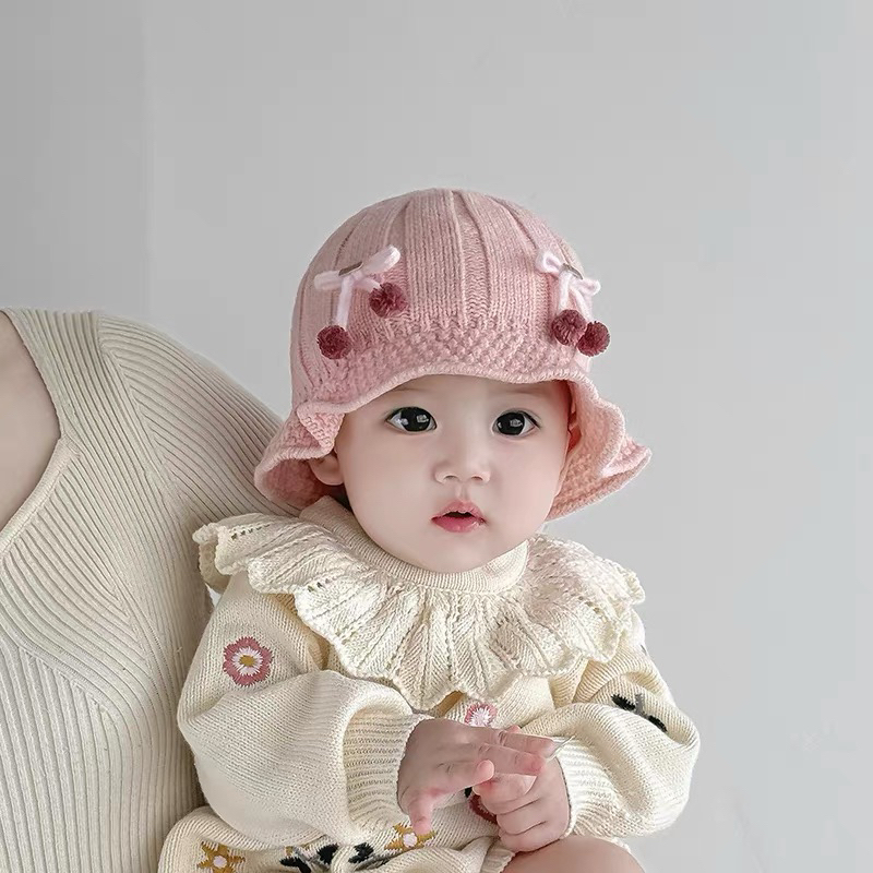 女宝女帽子儿童休闲风秋冬季保暖渔夫帽公主风圆顶针织毛线盆帽