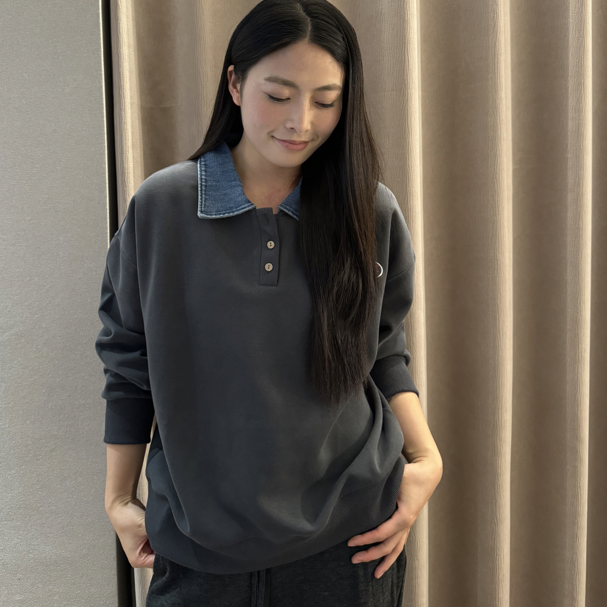 翻领拼色卫衣 超级韩系减龄 