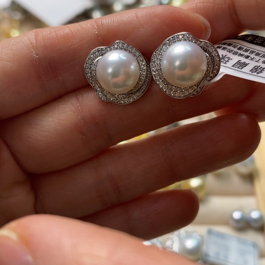 海水珍珠耳饰银S925镶嵌