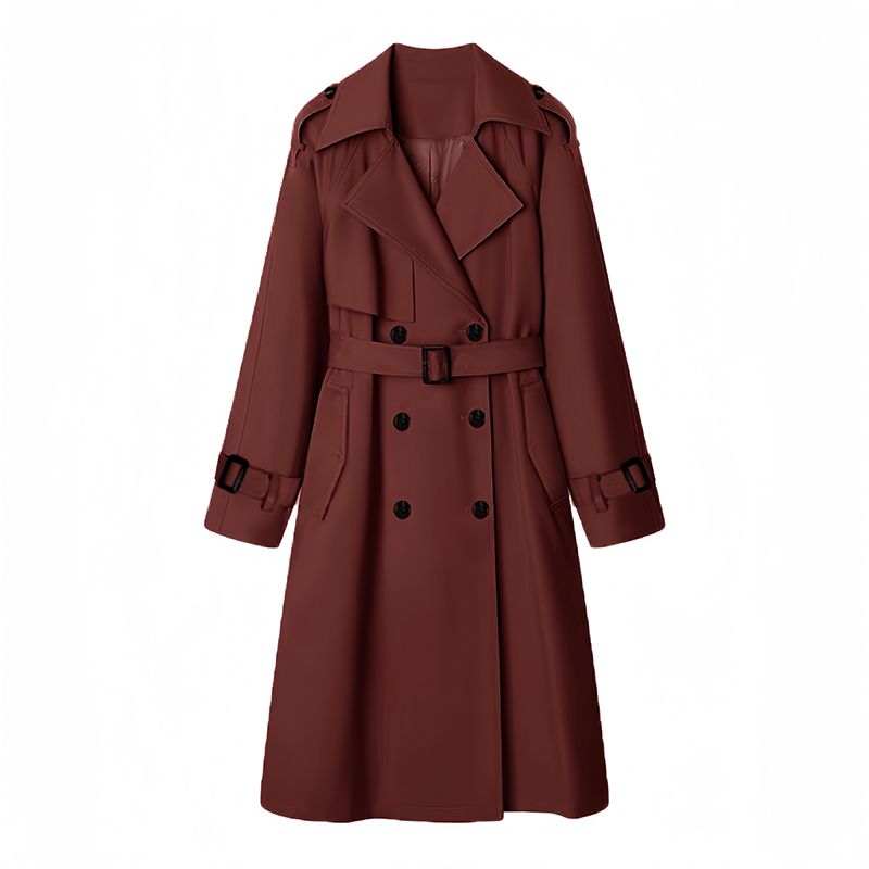 G003收腰红色女式通勤风衣长款秋季中长款气质外套显瘦