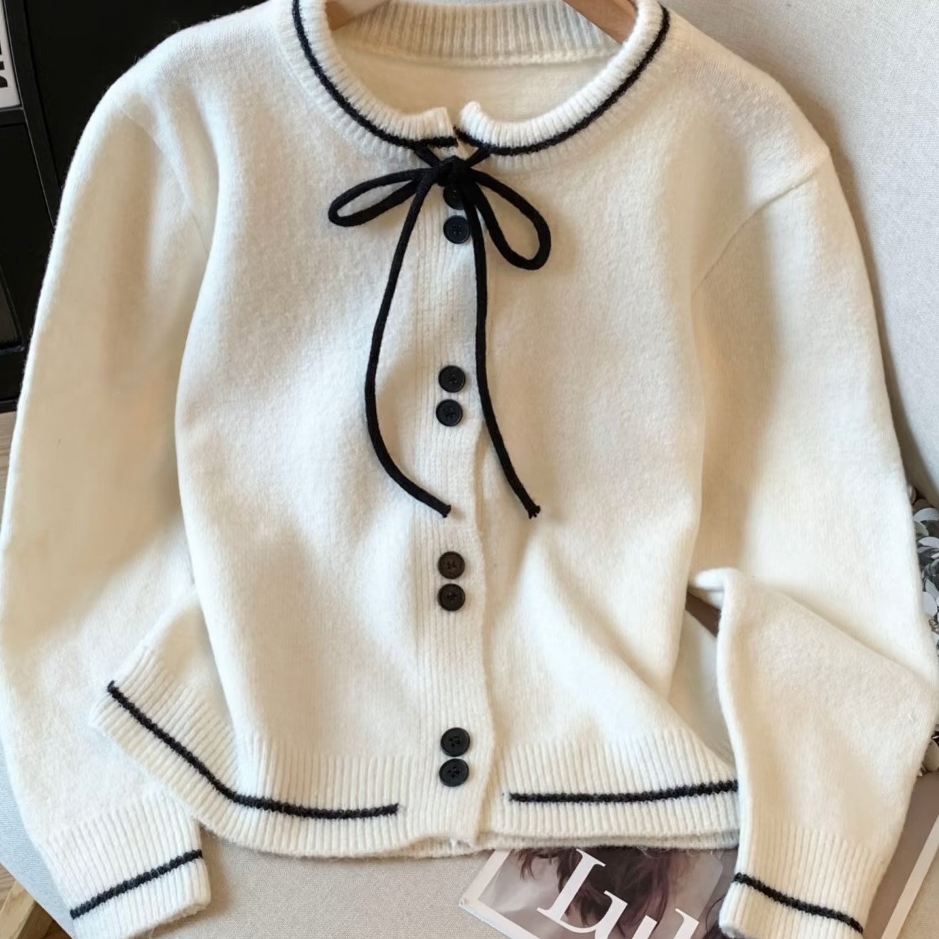 140-170浅灰色慵懒高级感针织开衫女秋冬气质外套