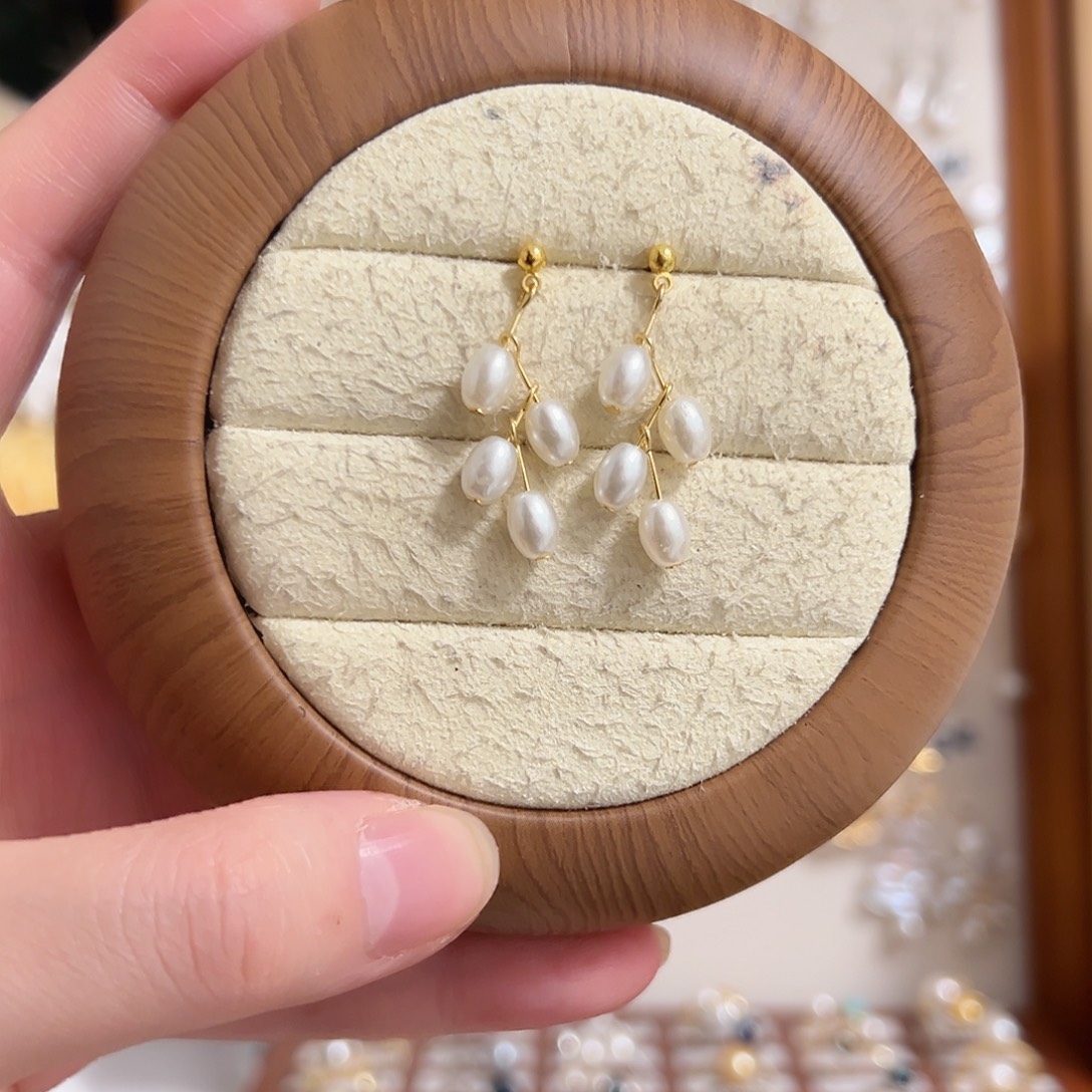 耳坠银S925镶嵌淡水珍珠