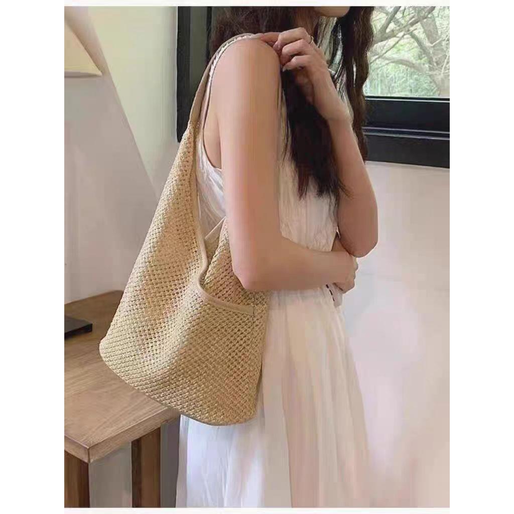 法式高颜值草编包海边度假大容量单肩包时尚早八通勤帆布包女