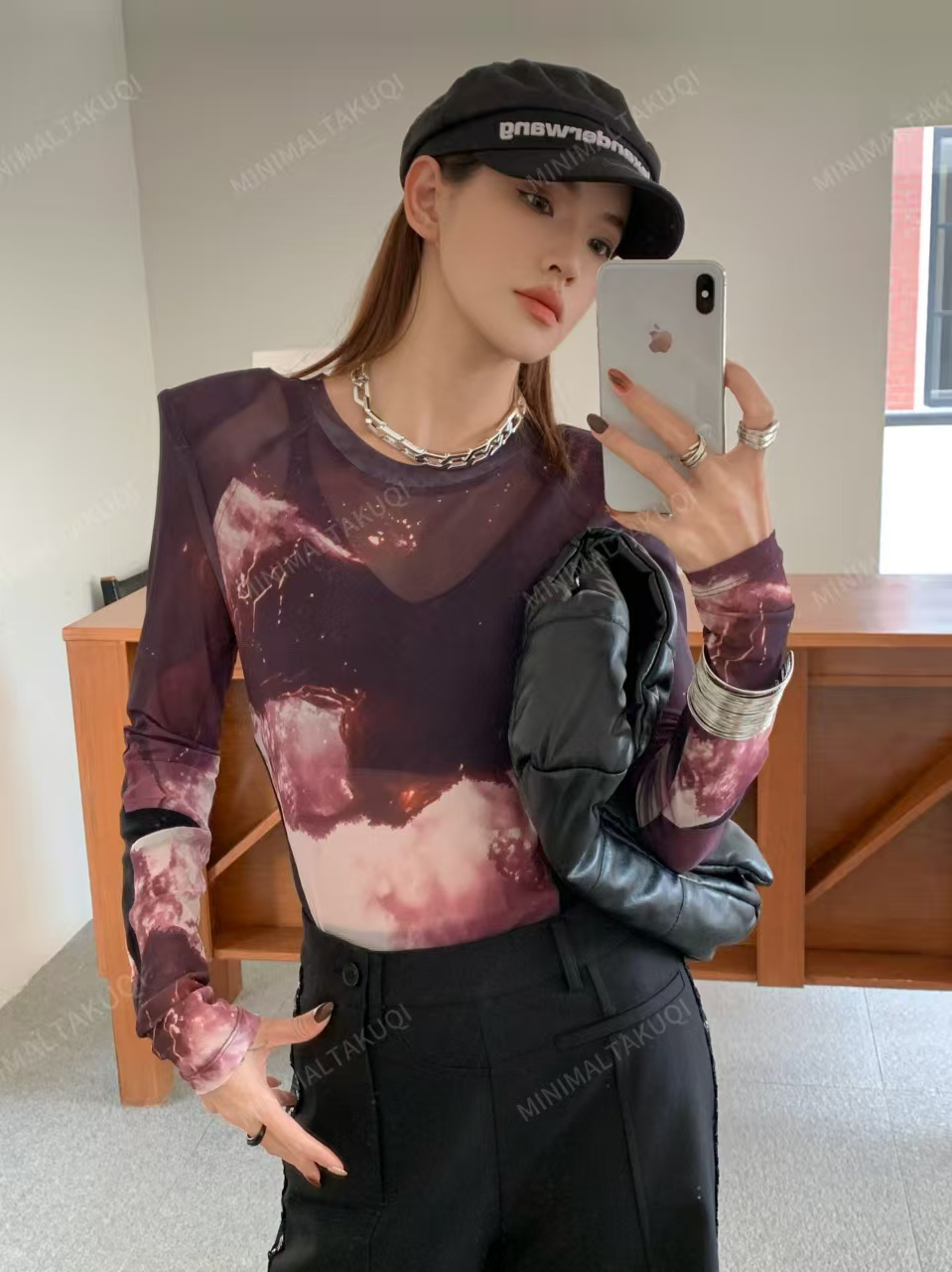 吉美•NN原创设计师款早春款网纱T恤