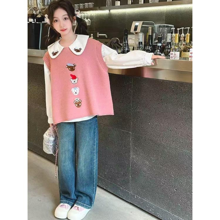 501010《现》韩版儿童休闲舒适时尚洋气百搭小熊毛衣学院风马甲