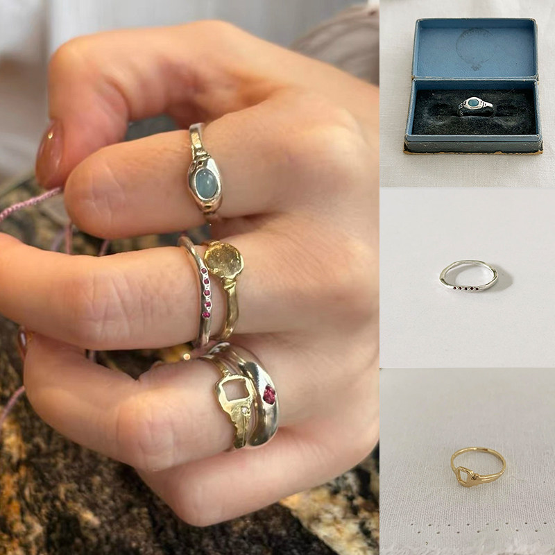 925银戒指 定制mars韩国小众设计925银手作感波浪小宝石戒指叠戴