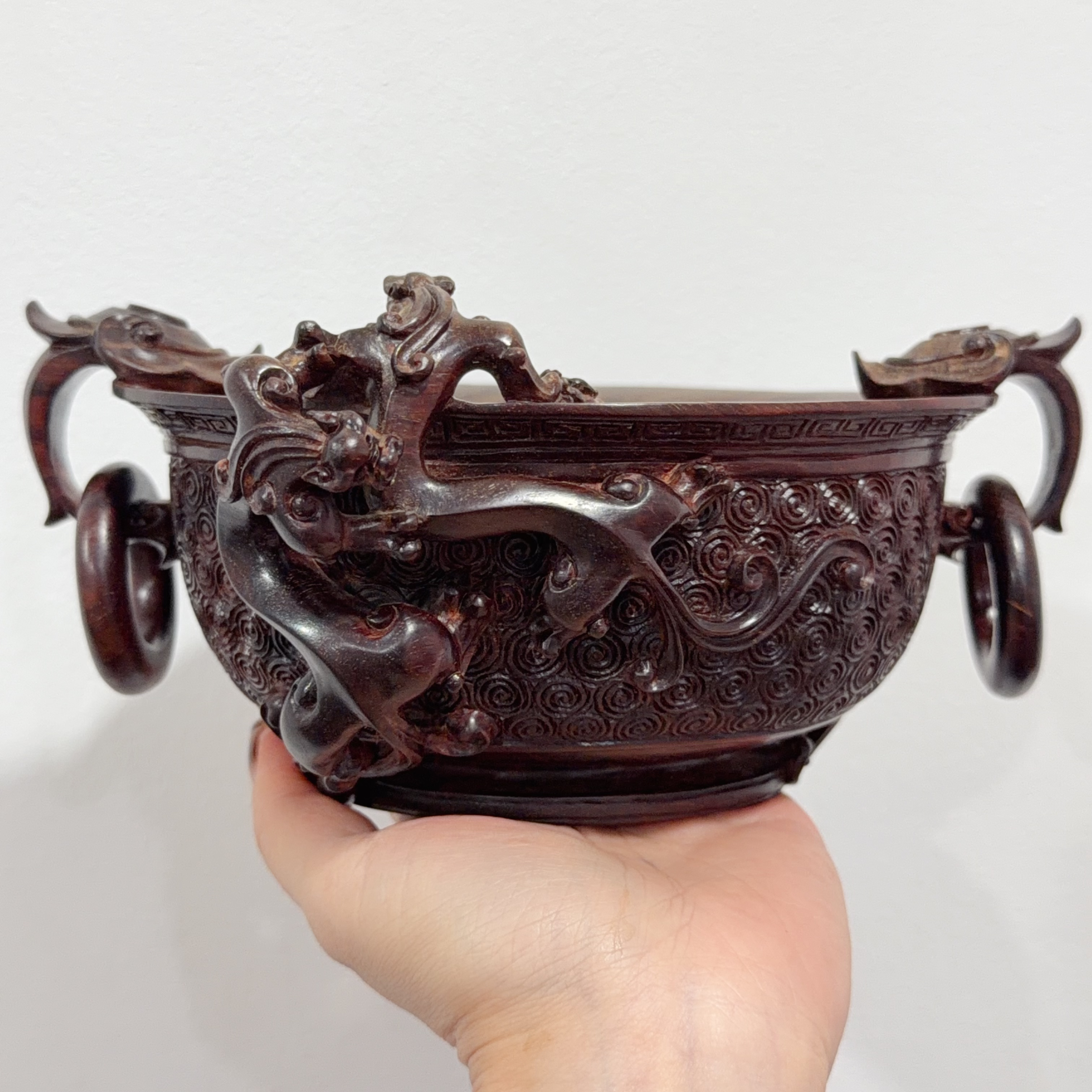 【伟伟鉴定】小叶紫檀 老料 精工雕刻 螭龙 19×16×10 摆件