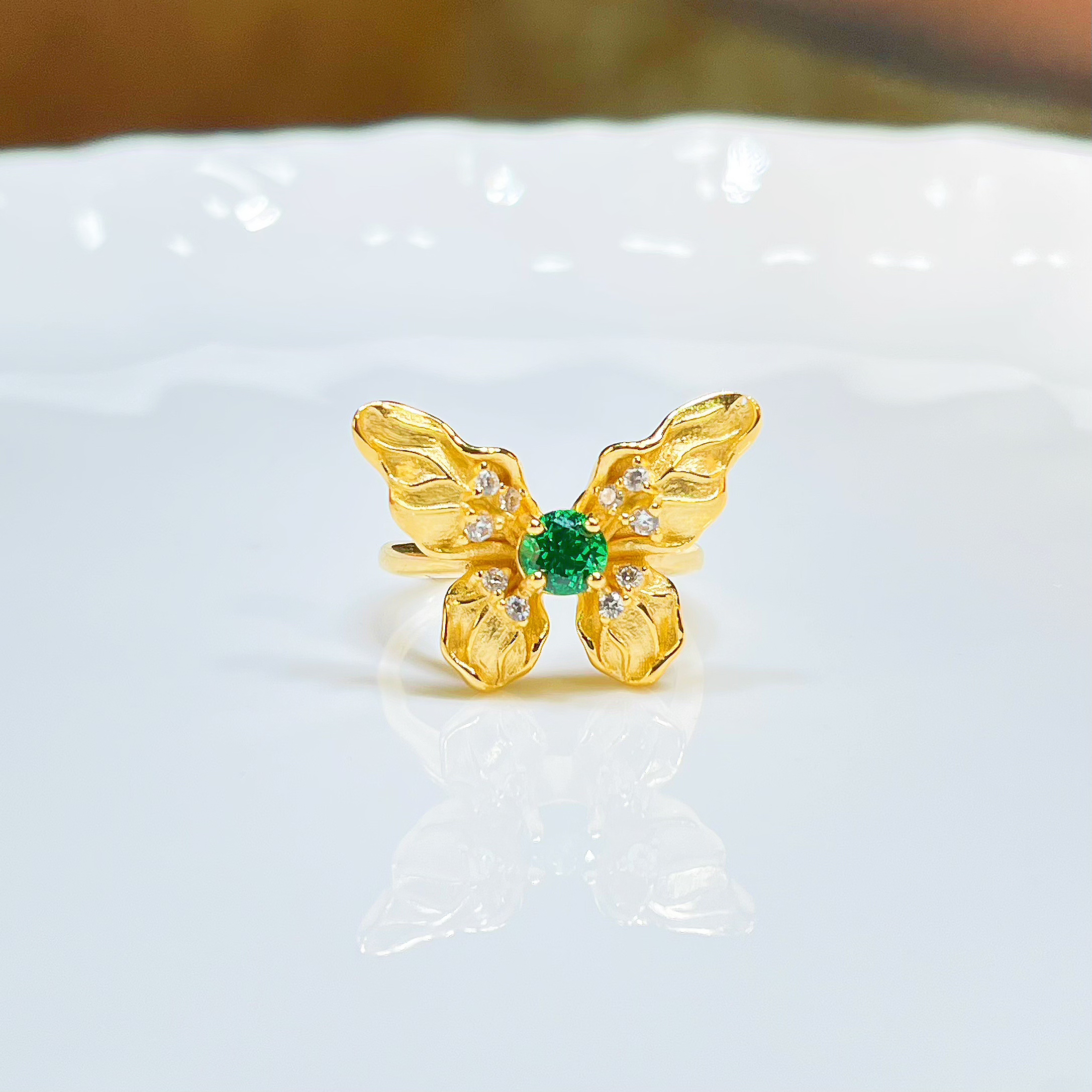 培育祖母绿【120】蝴蝶设计款祖母绿戒指