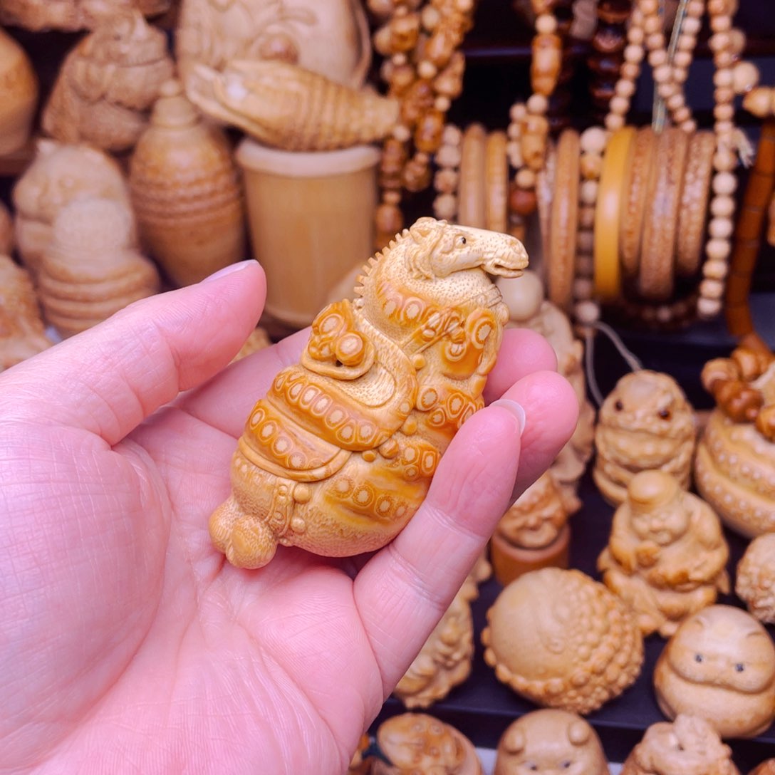 竹静*竹根雕唐马把玩件