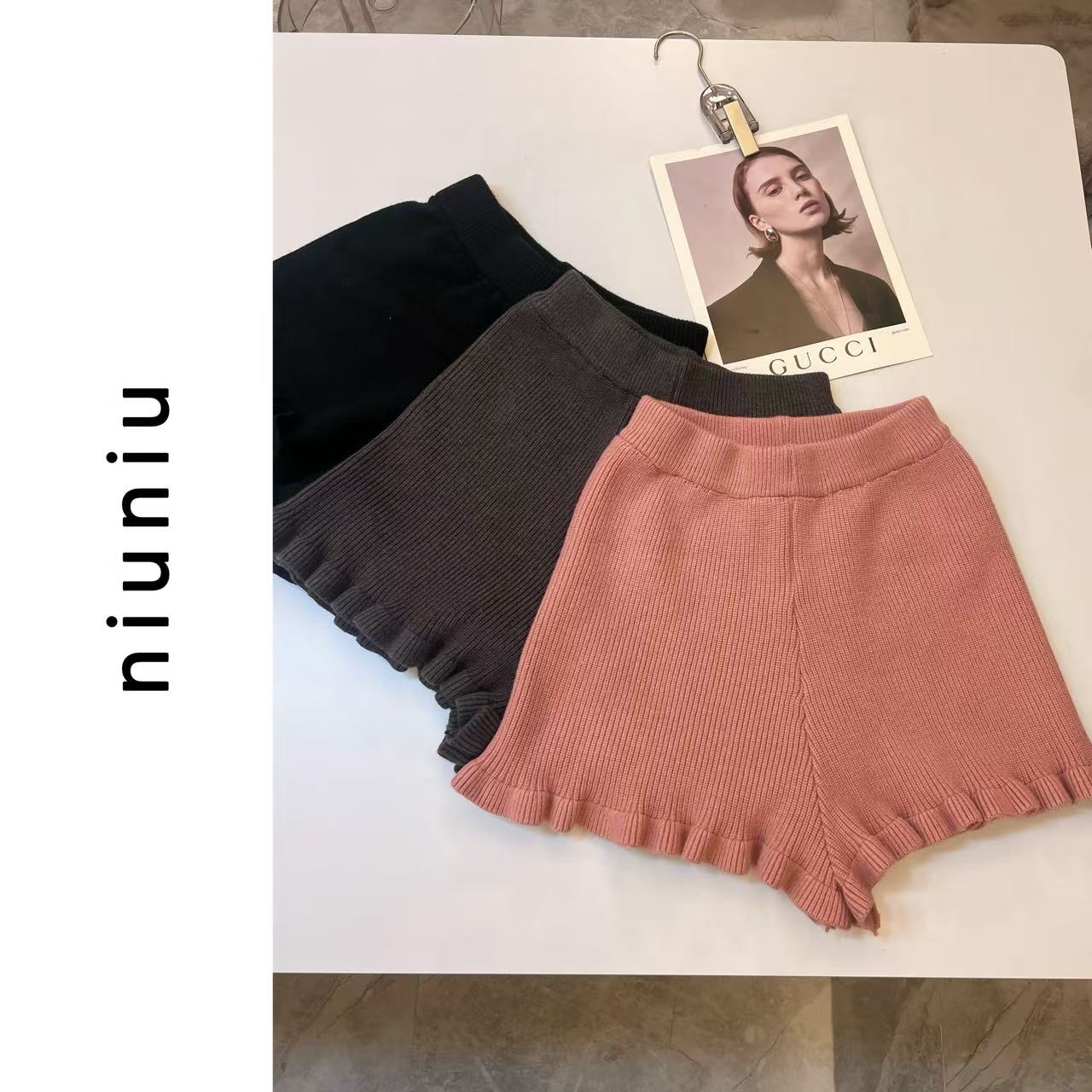 niuniu「妞妞针织花朵裤」秋冬时尚简约百搭针织花朵裤