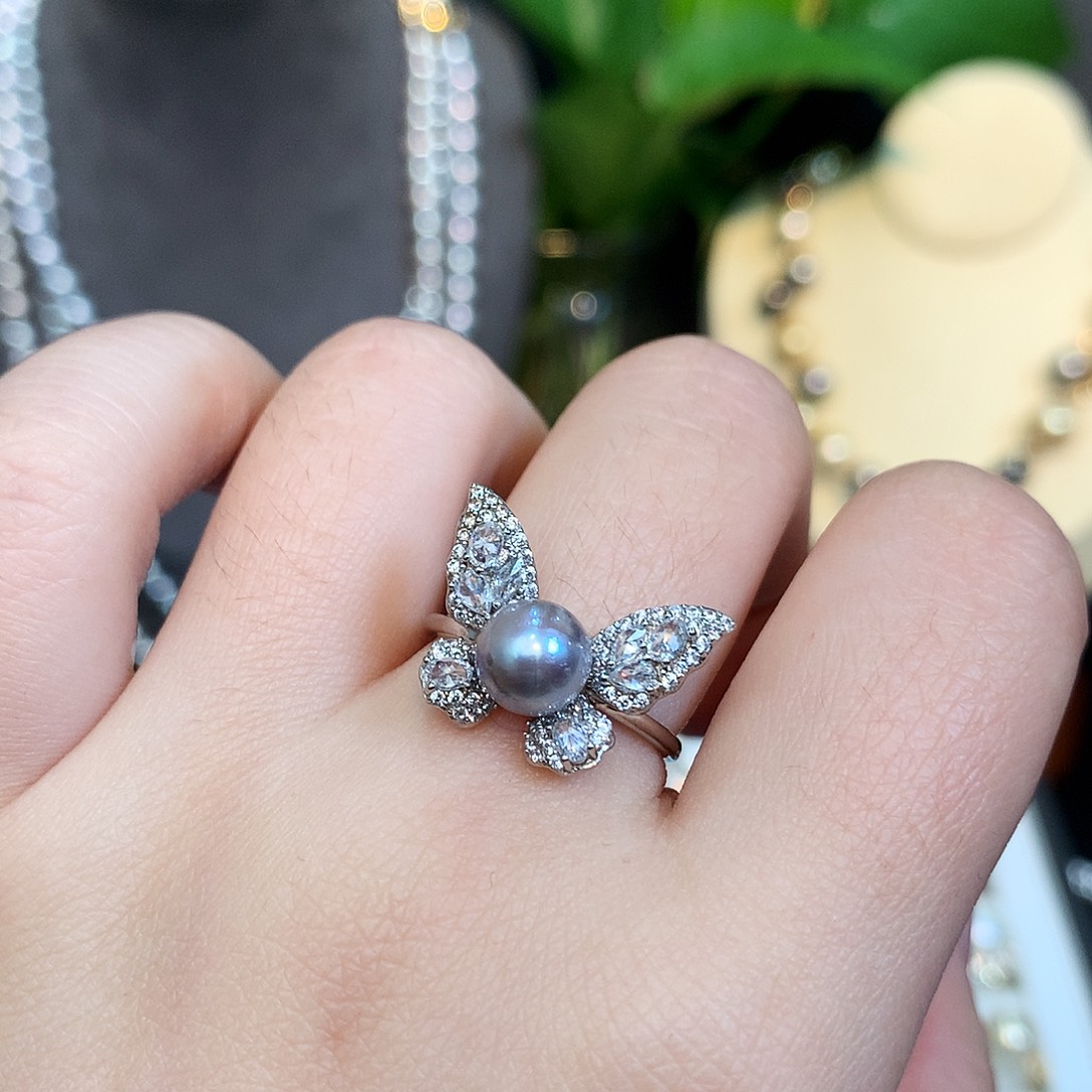 银S925镶嵌戒指海水珍珠