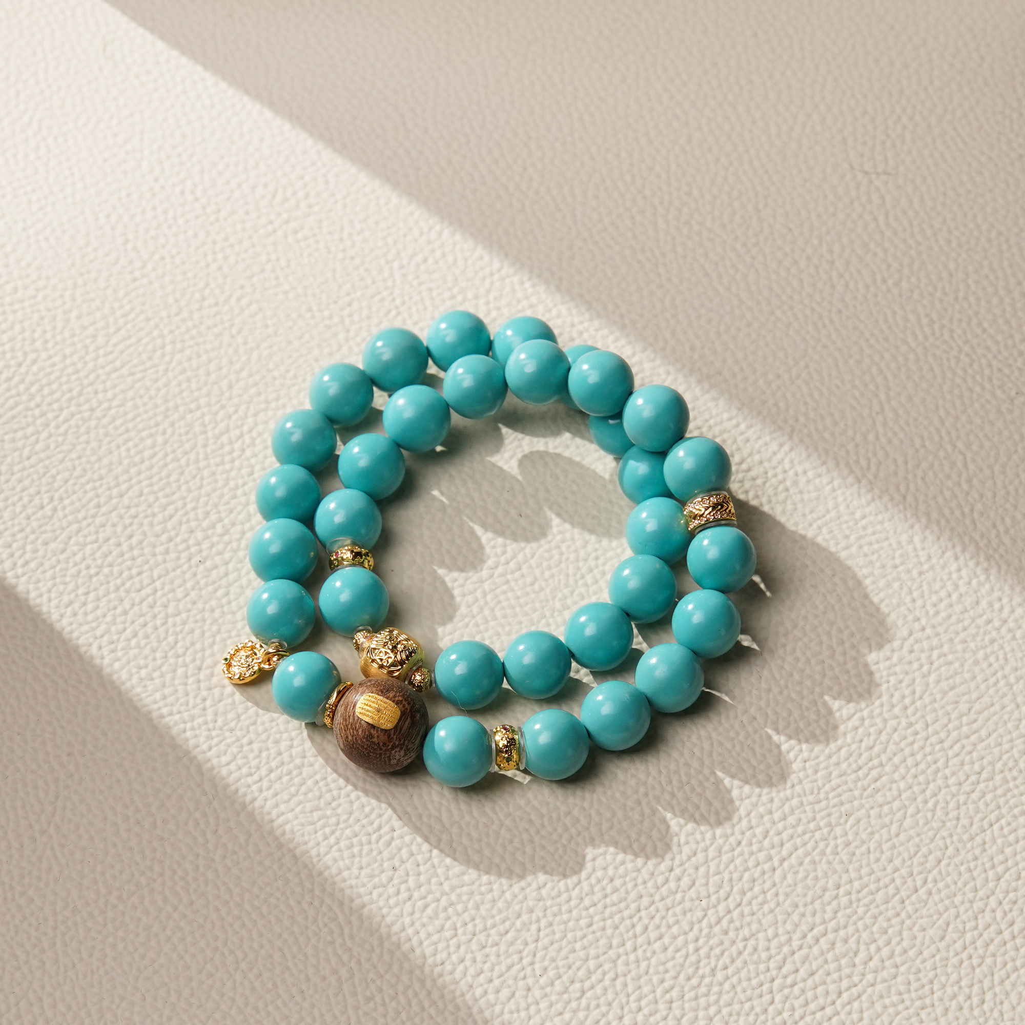 沉香富国岛倒架14m+DIY绿松圆珠18K绿松石双圈CFG0014