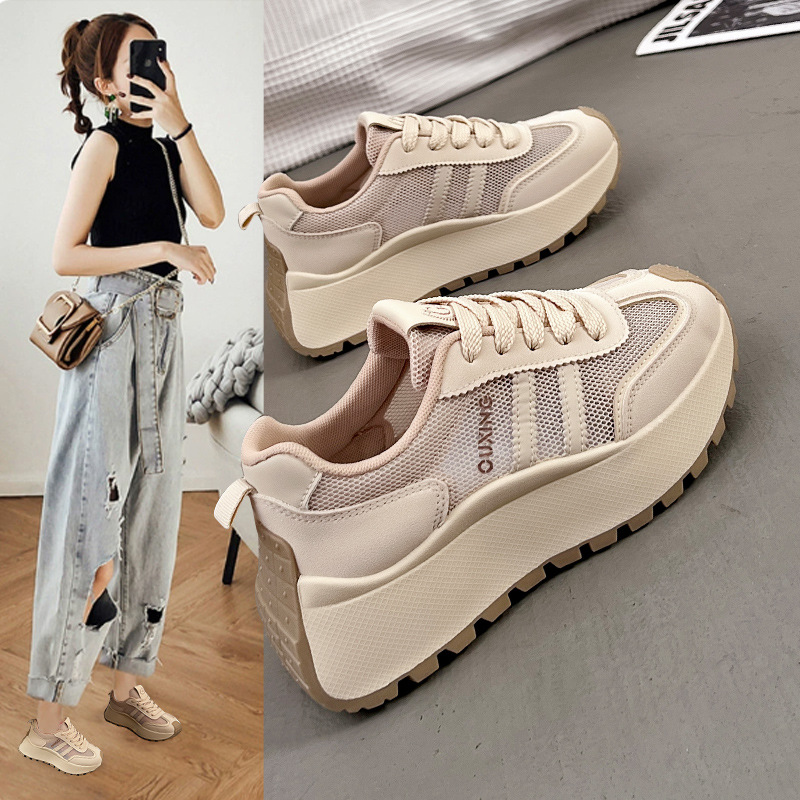 新款2025夏季女鞋板鞋厚底简约低帮增高学院潮学生时尚小白鞋