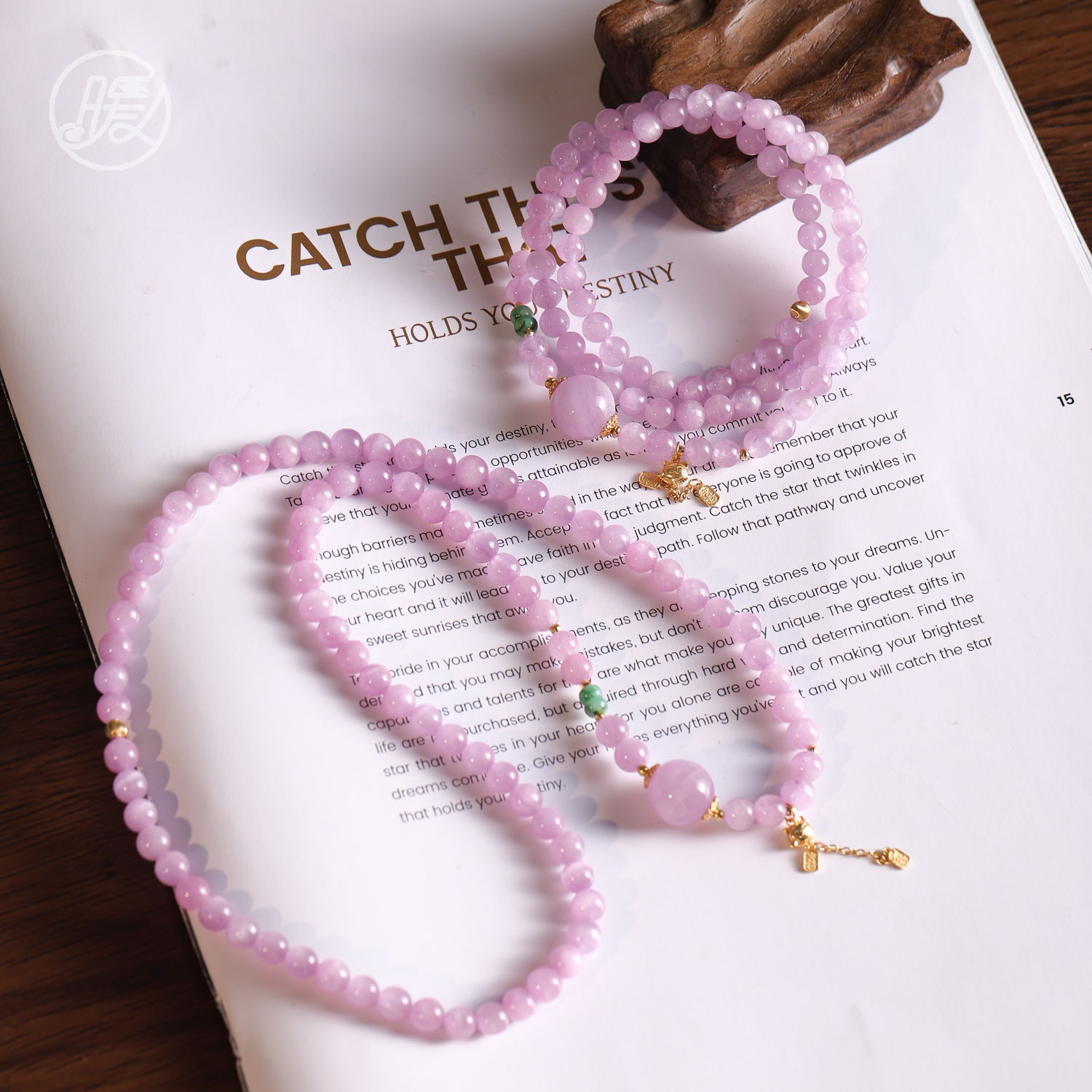 三圈紫锂辉手串5mm+搭配招猫猫吊坠手链F5228多样性发一