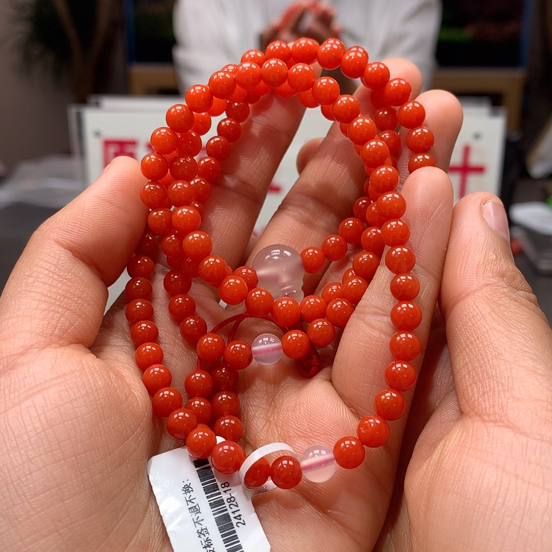 南红玛瑙5mm冷水河鲜柿子红多圈108未镶嵌