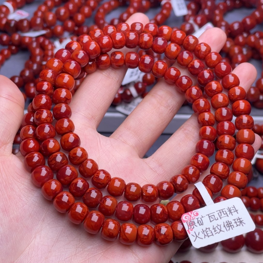 紫***來南红玛瑙未镶嵌其他（原矿）8mm收藏级瓦西牛血火焰老型佛珠