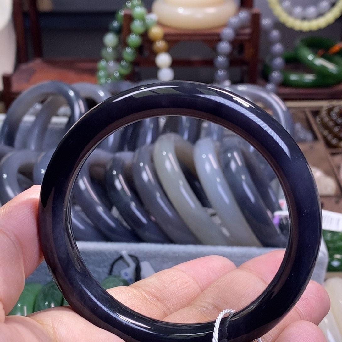 和田玉烟紫老矿料高冰帝王紫手镯59未镶嵌