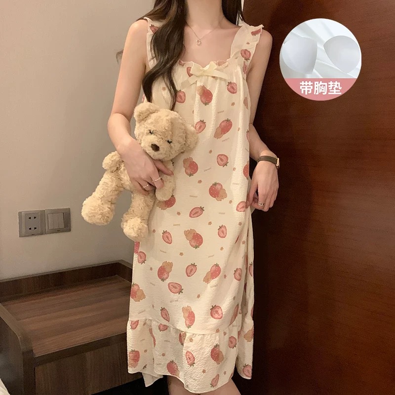 镂空连体睡衣女睡裙甜美居家服套装休闲睡衣服A175