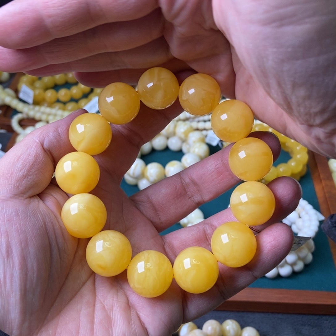 琥珀珠宝奇石未镶嵌19+焦皮鸡油黄同料串51.33