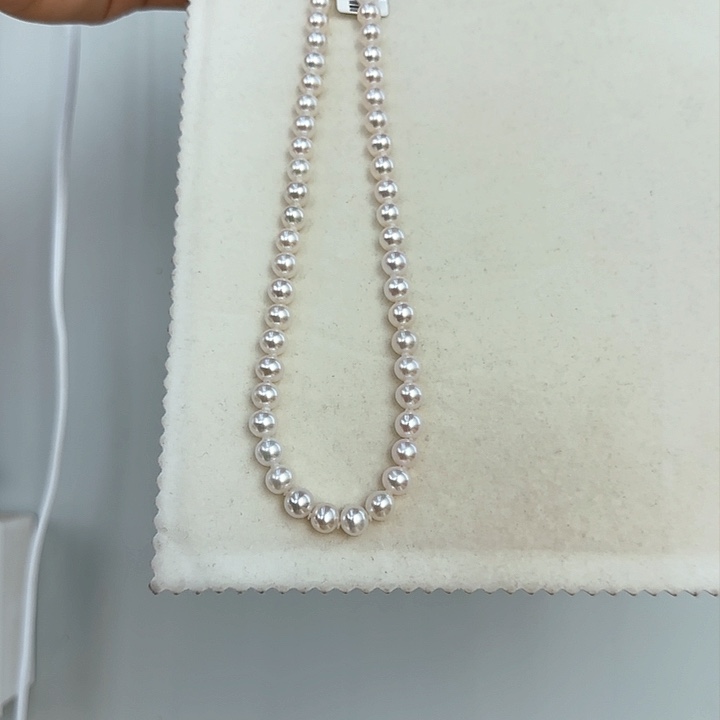 淡水珍珠颈饰银S925镶嵌7-8无核极光镜面正圆炫彩