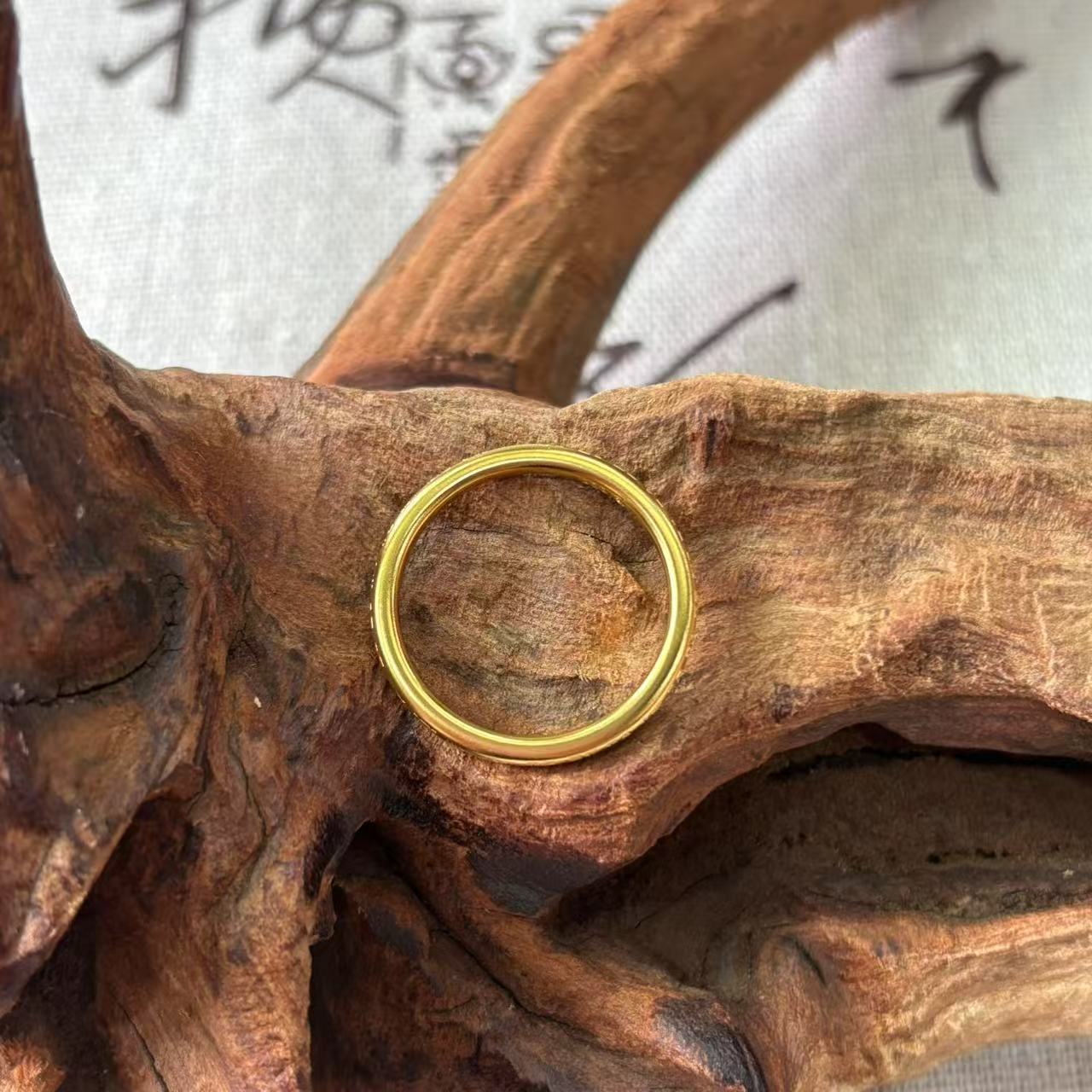  B-3044  古法福字素圈戒指(圈口需备注) 真金工艺  + 专柜礼盒