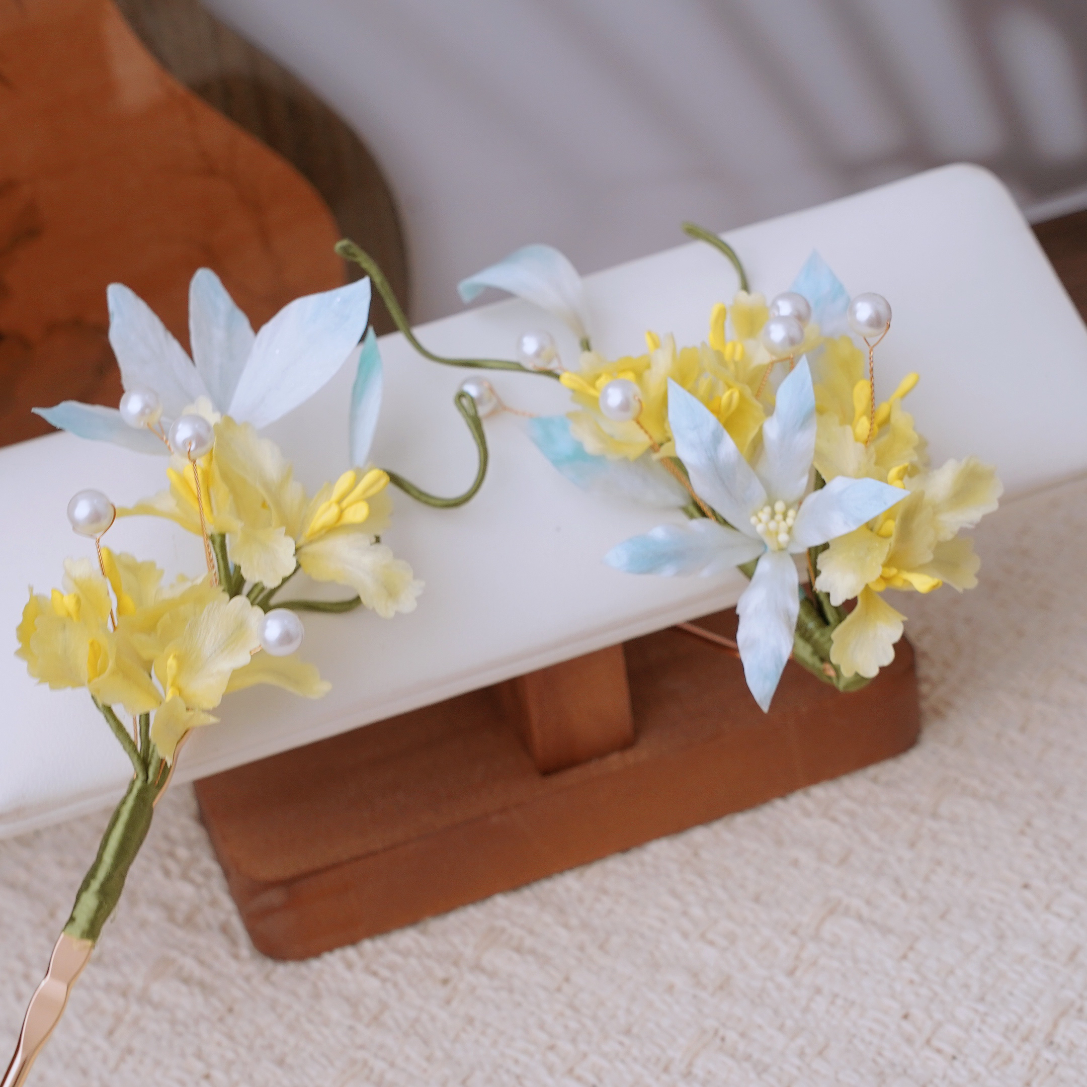 锦簪阁《沐春风》千里江山蝴蝶绒花发钗款蚕丝绒花绒花非遗工艺古风