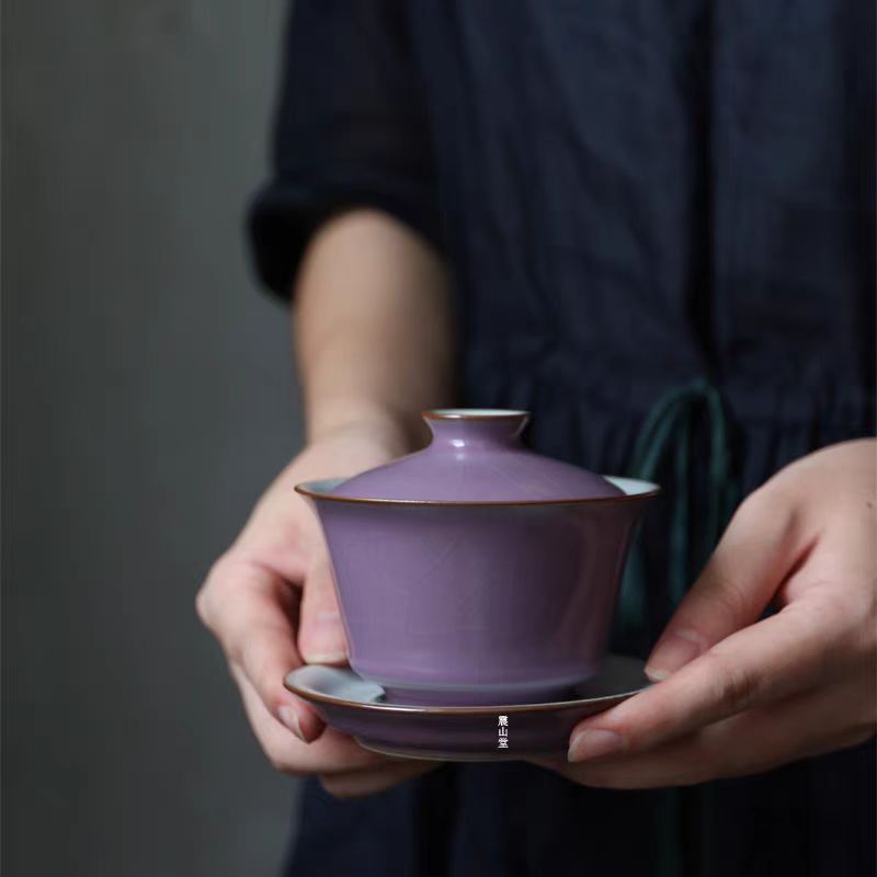 震山堂马蹄盖碗茶具单个景德镇开片盖碗家用大号盖碗手工冰裂纹