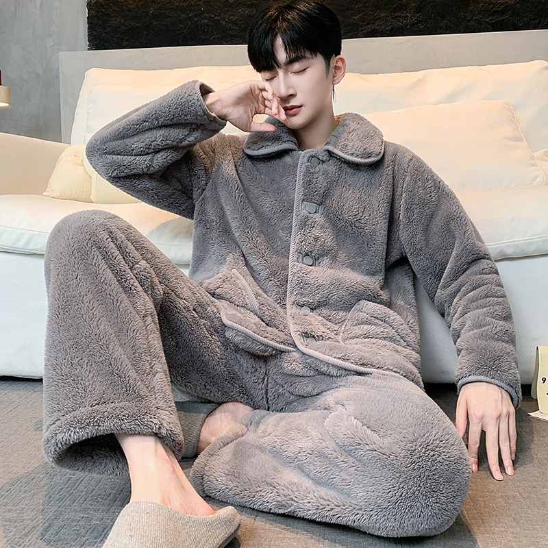 【循环锁温】雪花绒可外穿男加绒加厚法兰绒秋冬家居服睡衣套装