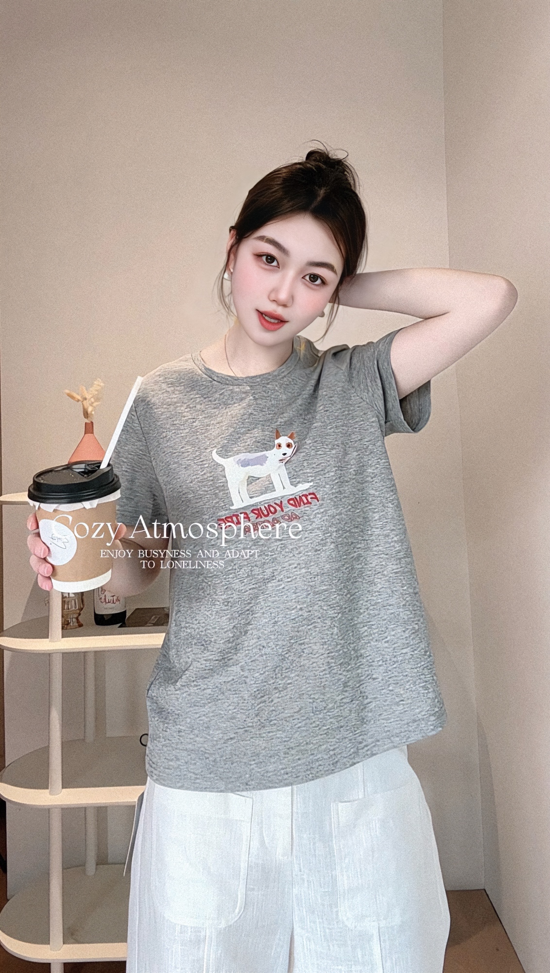 【杭州S姐 精品女装】蝴蝶结小狗印花T恤 02122